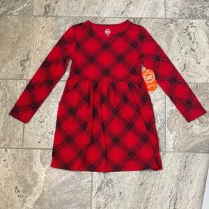 NWT Size Medium (7-8) wonder nation Red and Black Plaid Long-Sleeve Girls Dress